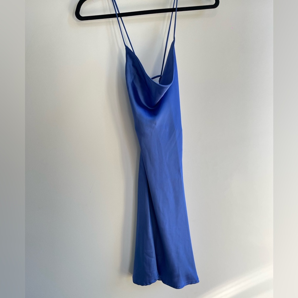 Blue satin drape dress from Zara